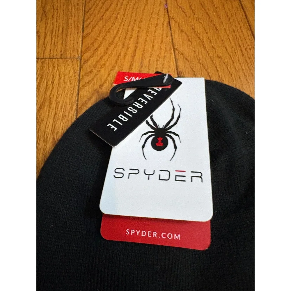 Spyder Kids Reversible Beanie Hat Black Red Logo Knit Winter Ski S/M OBSP907 NWT
